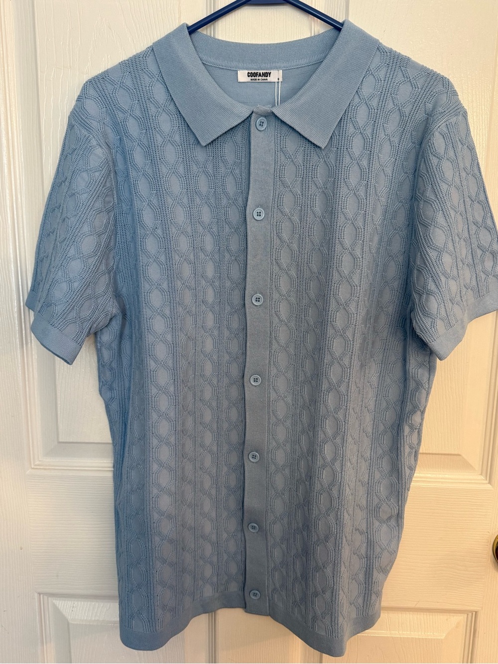 Coofandy Men's Casual Cable Knit Button Up Short Sleeve, Men's Small